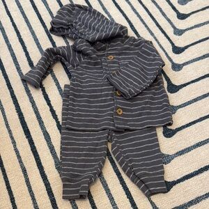 Gray Striped Baby Outfit with Hoodie